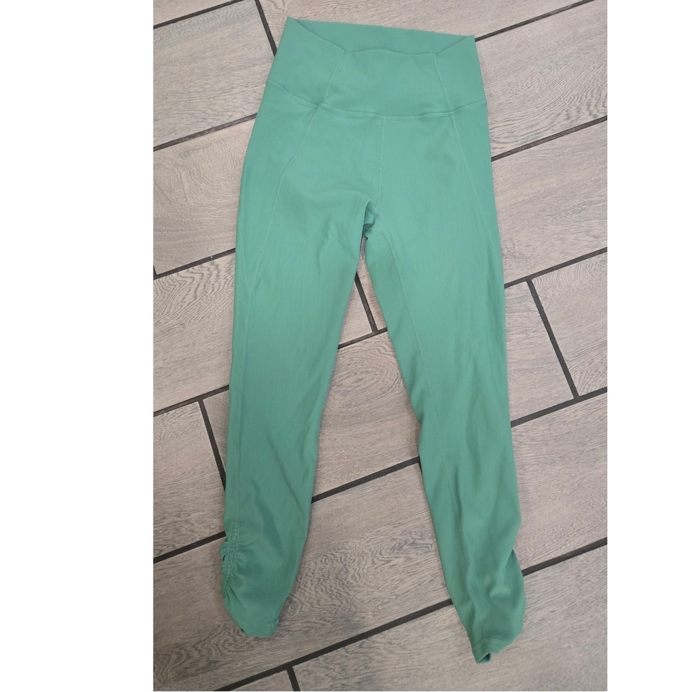 Wilo The Label Ribbed High Waisted Ruched Ankle Leggings Sage Green Medium